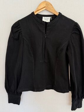 HYACINTH HOUSE Women’s Small Black Denim Puff Long Sleeve Semi-Fitted Blouse